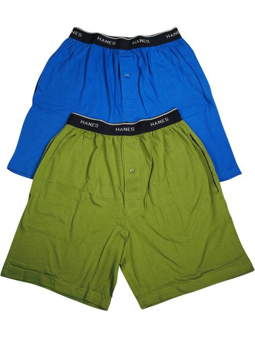 Hanes Men`s Jersey Lounge Drawstring Shorts with Logo Waistband 2-Pack, 01005/01