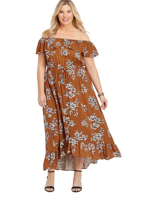 Maurices Plus Size Floral Off The Shoulder Ruffled Maxi Dress