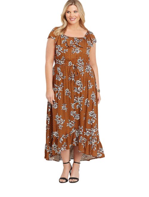 Maurices Plus Size Floral Off The Shoulder Ruffled Maxi Dress