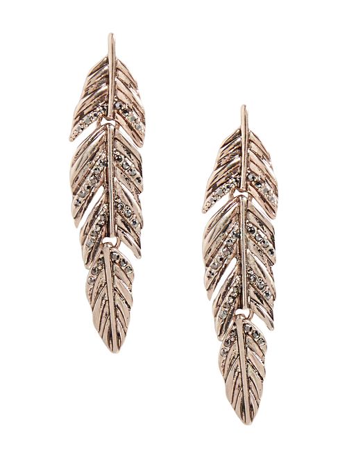 Maurices Rose Gold Hinged Feather Rhinestone Earrings