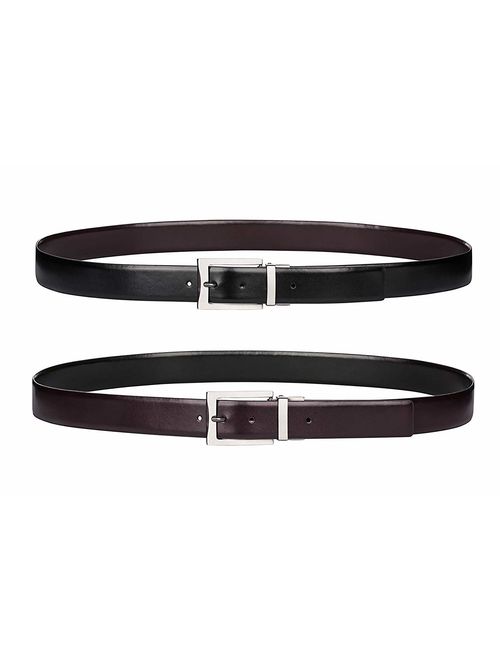 Men's Dress Belt Genuine Leather Reversible Rotated Buckle with 1.25" Wide Strap - Black/Brown