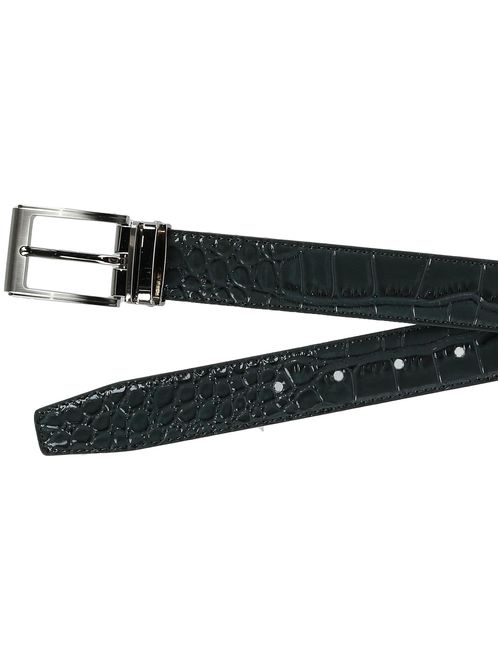 Big and Tall Leather Croc Print Dress Belt with Clamp On Buckle