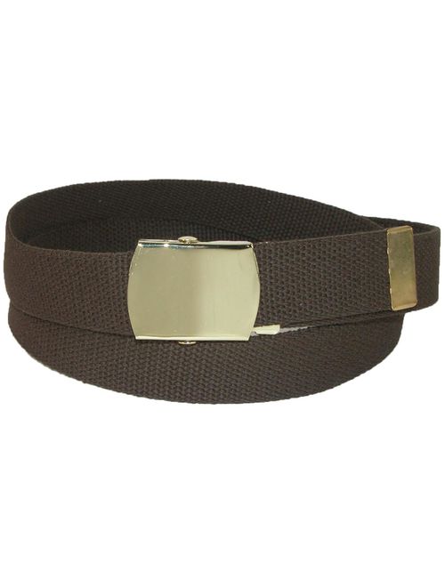 CTM Size XL Cotton Adjustable Belt with Brass Buckle, Brown