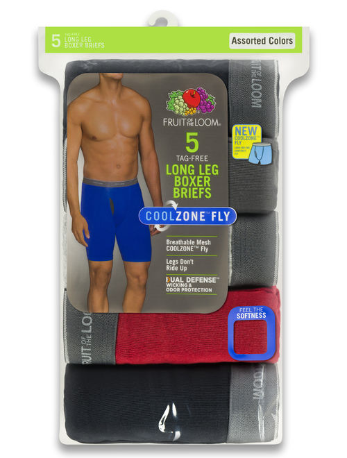Fruit of the Loom Men's CoolZone Fly Dual Defense Assorted Long Leg Leg Boxer Briefs, 5 Pack