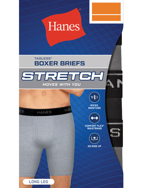 Hanes Men's Tagless Stretch Long Leg Boxer Brief, 3 Pack