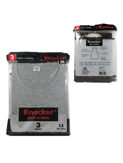 3 Pc Mens Tank Tops 100% Cotton A-Shirt Ribbed Pack Undershirt Black Gray