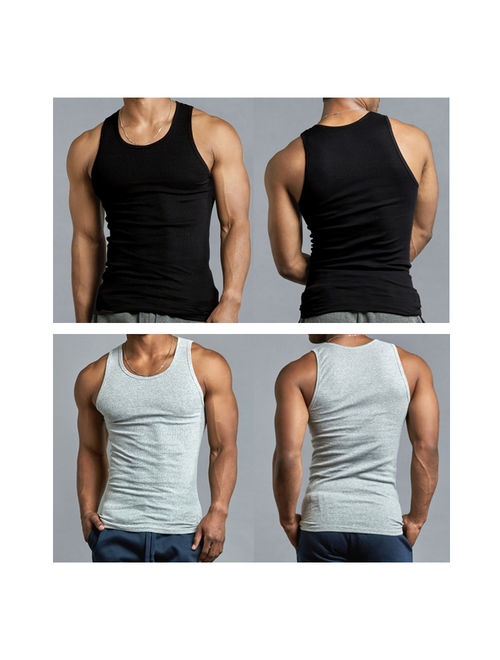 12 X Mens Tank Tops 100% Cotton A-Shirt Ribbed Pack Undershirt Black Gray Large
