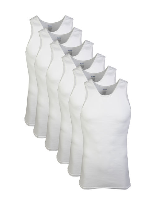 Gildan Men's Cotton Ribbed Tagless White A-Shirt, 6-Pack