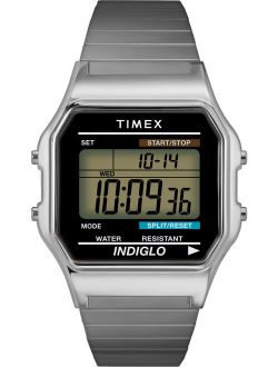 Mens Classic Silver-Tone Case Bracelet New 80's Retro Digital Watch T78582