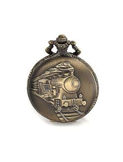 Antique Style Large Steam Engine Train Simulated Quartz Gold Plated Mens Pocket Watch