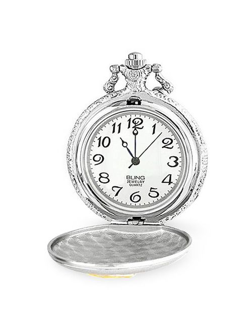 Two Tone Steam Train Railroad Roman Numerals White Dial Pocket Watch For Men Silver Plating Gold Plated Alloy With Chain