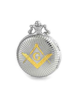 Bling Jewelry Gold Plated Freemason Symbol Quartz Masonic Mens Pocket Watch