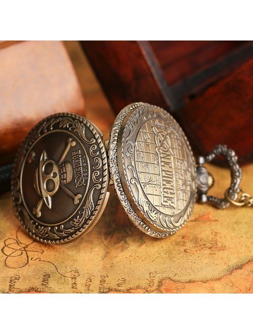 Antique Bronze pocket watch Black Friday&Cyber Monday Deal gift for Women, Pirate Skull Quartz pocket watches gift for Men, Pendant Necklace watch Christmas day gift for 