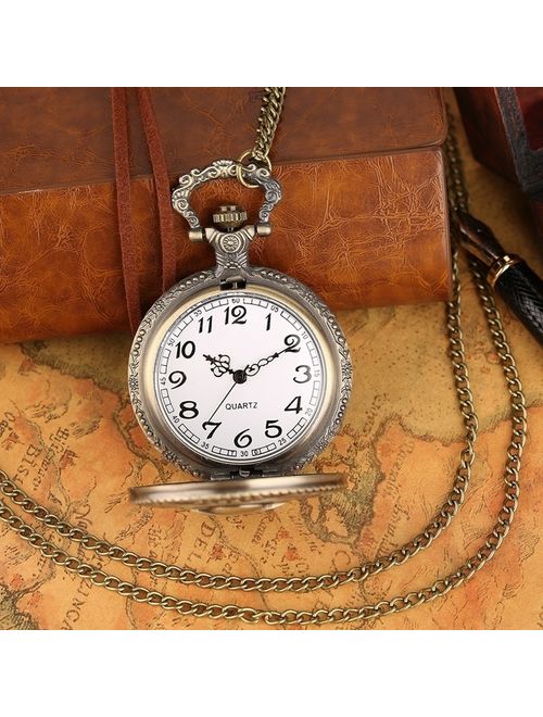 Antique Bronze pocket watch Black Friday&Cyber Monday Deal gift for Women, Pirate Skull Quartz pocket watches gift for Men, Pendant Necklace watch Christmas day gift for 