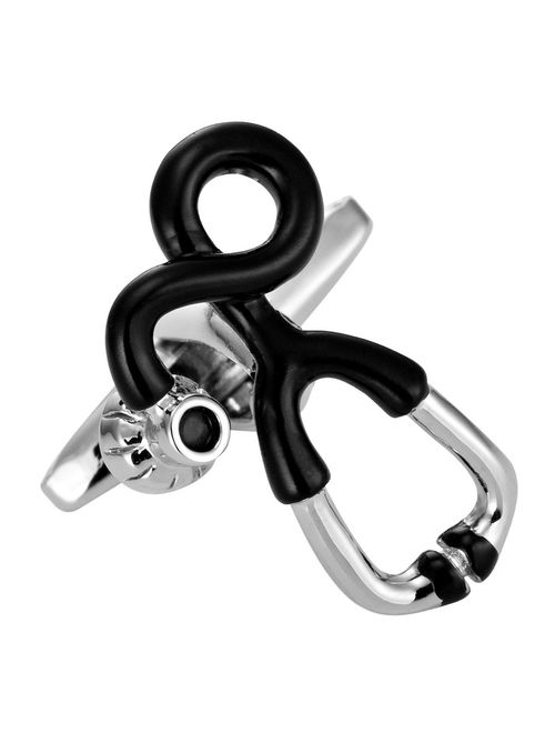 Unusual Doctor Style Stainless Steel Stethoscope Cufflinks for Men (Black, Silver)