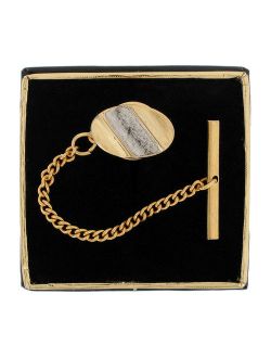 Gold & Silver Two Tone Oval Diagonal Stripe Mens Tie Tac Tack Pin Gift Boxed