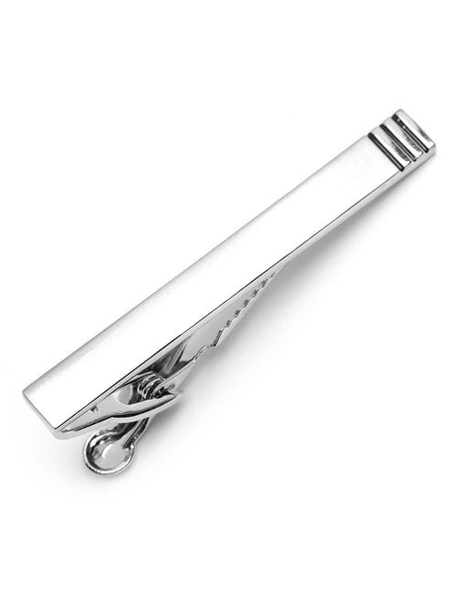 Tie Bar Clip Brushed Silver Tone, 3 Stripes, Premium Pinch Clasp by Puentes Denver