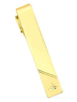Gold Plated Kelly Waters .01 Ct. Diamond Florentine Tie Bar Man Tac / Fashion Jewelry Dad Mens Gift Set
