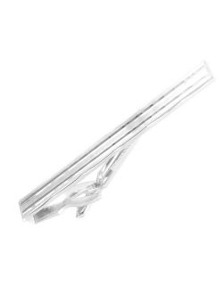 Silver Tone Classic Etched Lines Mens Tie Clip Bar Clasp Large 2 1/2"