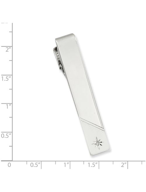 Rhodium-Plated Kelly Waters .01 Ct. Diamond Polished Florentine Tie Bar Designer Jewelry by Sweet Pea