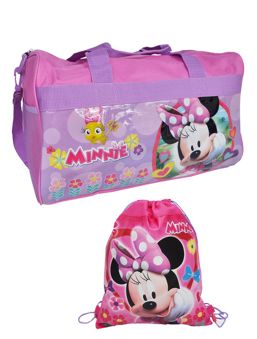 Girls Minnie Mouse Duffel Bag & Sling Bag 2Pc Set Travel Carry On Overnight