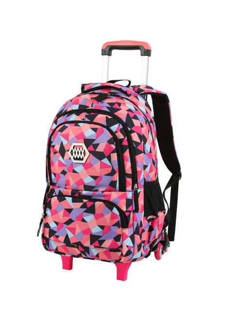 Girls Rolling School Backpack, Vbiger Large Capacity Travel Wheeled Backpack Trolley School Bag for Childs
