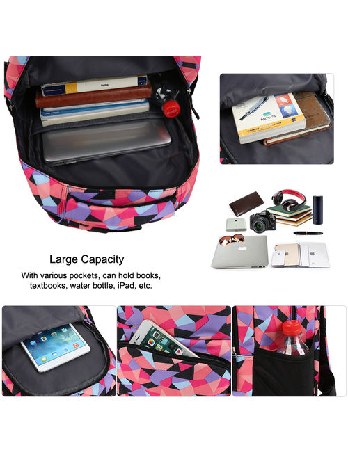 Girls Rolling School Backpack, Vbiger Large Capacity Travel Wheeled Backpack Trolley School Bag for Childs