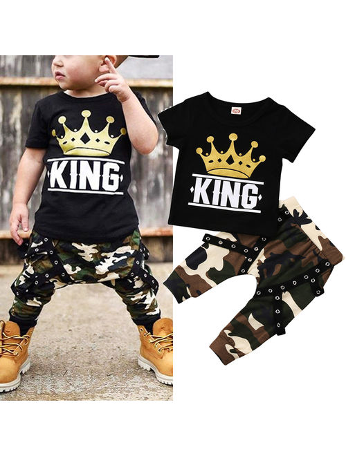 Newborn Kids Baby Boys Tops T-shirt Camo Pants 2PCS Outfits Set Clothes 0-5Years