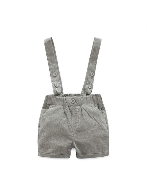 Kacakid Baby Boy Child Toddler Gentleman Suit +Bow Tie+Suspender Trousers Pants Suit Suspenders Style Short Sleeve Shirt + Short 2Pcs Set