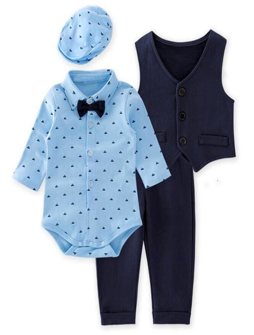 StylesILove Baby Boys Gentlemen 4-Piece Tuxedo Suit Formal Wear Outfit (80/6-12 Months)