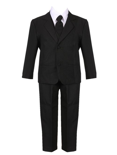 Little Boys Black 5 Piece Classic Vest Jacket Pants Special Occasion Suit