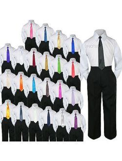 23 Color 3 pc Black Set Necktie Shirt Pants Boy Baby Toddler Kid Formal Suit S-7