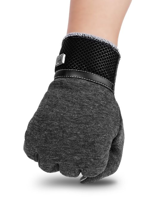 Vbiger Thick Warm Touch Screen Texting Gloves Cold Weather Gloves Cycling Gloves for Men, Gray