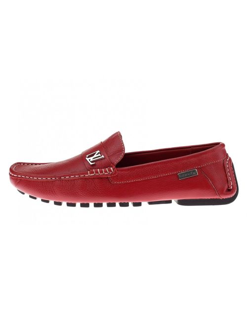 LN LUCIANO NATAZZI Mens Air Grant Canoe Leather Shoes Original Slip-On Driving Loafer Red