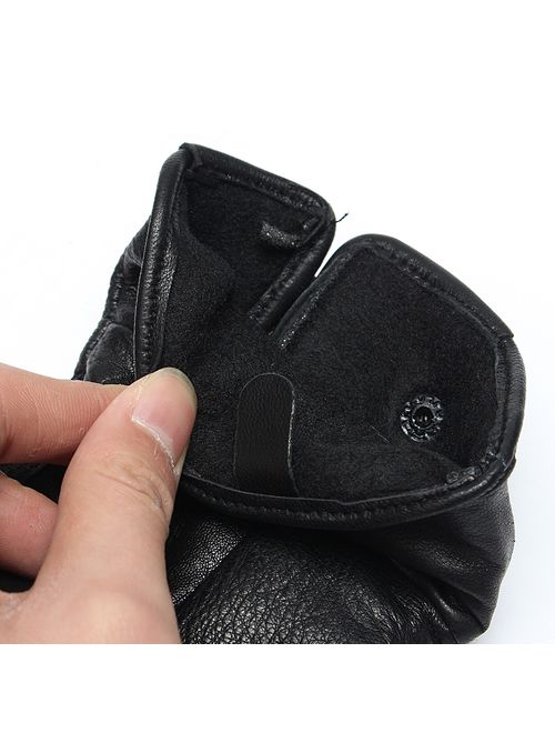 10"x 4" Mens Leather Gloves Fully Lined Warm Fleece Winter Windproof Warm Driving Full Finger Glove Mittens