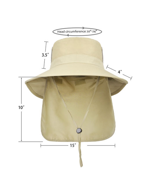Men's Sun Protection Hat with Neck Flap Cover,Wide Brim Outdoor Fishing Hiking Camping Hunting Boating Safari Gardening Working Hat