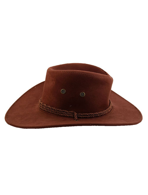 Men Faux Suede Adjtable Neck Strap Western Style Sunhat Cowboy Hat Cap