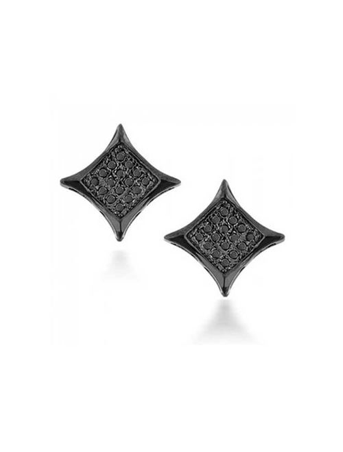 Black Square Shaped Cubic Zirconia Micro Pave CZ Kite Stud Earrings For Men Black Plated 925 Sterling Silver 7MM
