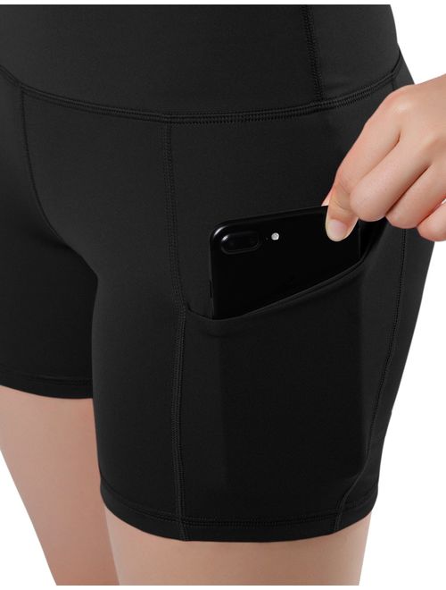 ODODOS High Waist Out Pocket Yoga Short Tummy Control Workout Running Athletic Non See-Through Yoga Shorts