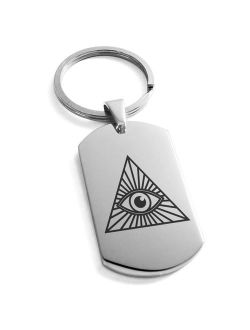 Stainless Steel All Seeing Eye Engraved Dog Tag Keychain Keyring