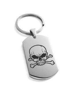Stainless Steel Pirate Skull & Crossbones Engraved Dog Tag Keychain Keyring
