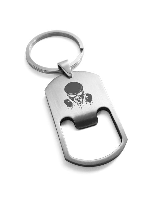 Stainless Steel Biohazard Skull Gas Mask Engraved Bottle Opener Dog Tag Keychain Keyring