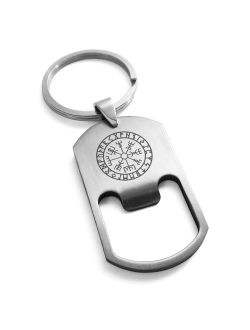 Stainless Steel Icelandic Vegvisir Viking Rune Engraved Bottle Opener Dog Tag Keychain Keyring