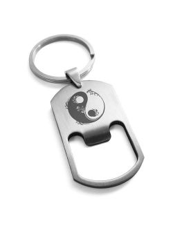 Stainless Steel Floral Yin Yang Engraved Bottle Opener Dog Tag Keychain Keyring