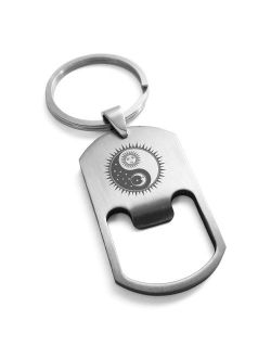 Stainless Steel Sun & Moon Yin Yang Engraved Bottle Opener Dog Tag Keychain Keyring