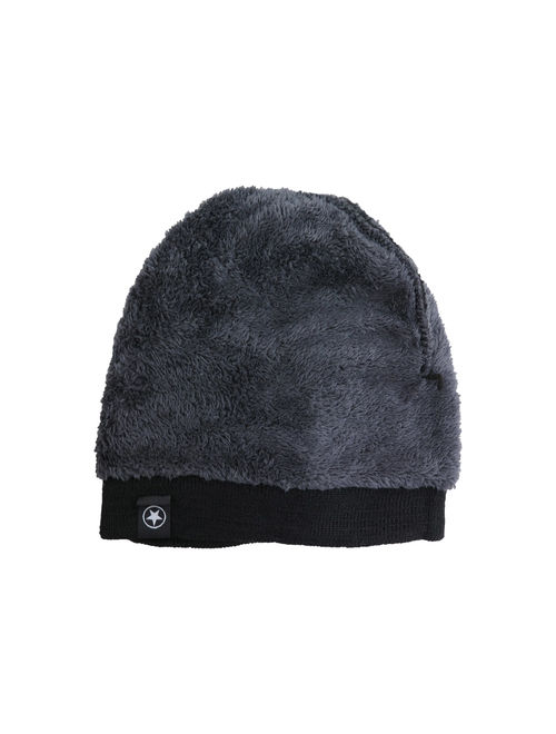 Thermal Fleece Dark Lined Warm Winter Hat Beanie W/ Warm Anti-Peeling Faux Fur Lining | Black