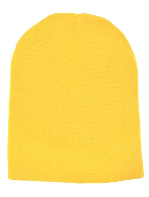 Yellow Plain Short Beanie Skull Cap Ski Skate Hat-8"long