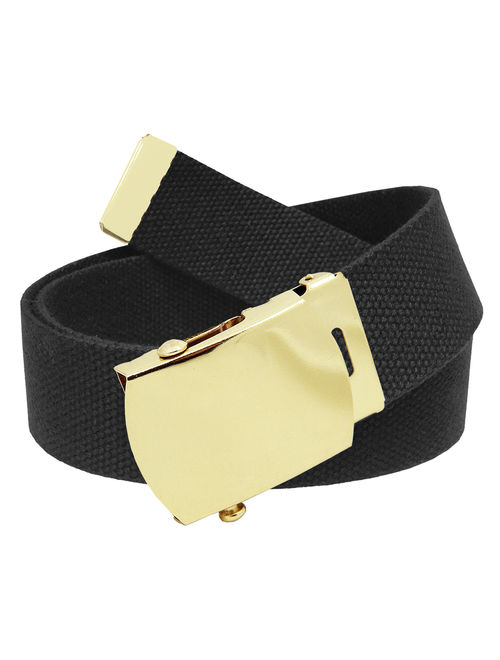 All Sizes Men's Golf Belt in 1.5 Gold Brass Slider Belt Buckle with Adjustable Canvas Web Belt Small Black