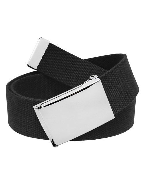 All Sizes Men's Golf Belt in 1.5 Polished Silver Flip Top Buckle with Adjustable Canvas Web Belt Small Black