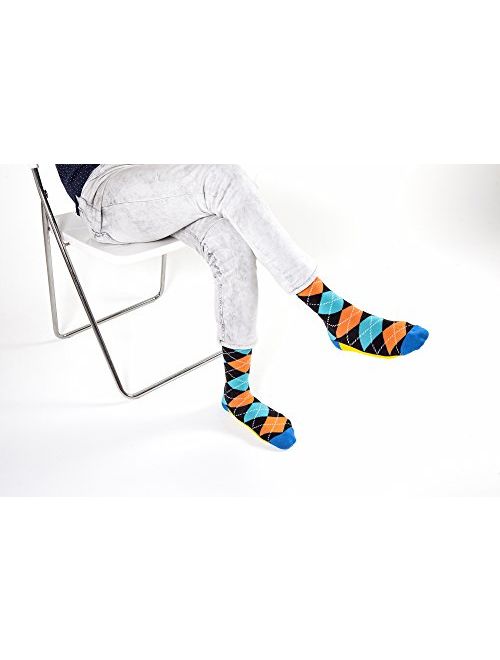 Socks n Socks - Men's 5-pairs Luxury Cotton Cool Funky Colorful Patterned Fashion Polka Dot Designer Stripe Fun Argyle Dress Socks with Gift Box